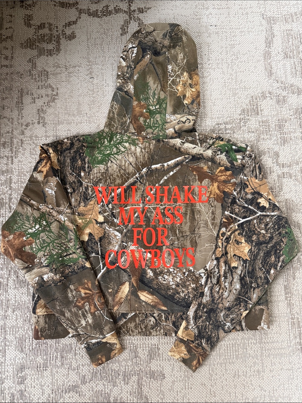 Sheisgracielou ‘Will Shake My A$$ For Cowboys’ Realtree Camo Crop Hoodie